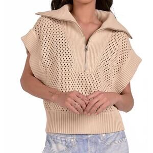 NEW ELAN allie zip up sweater in sand